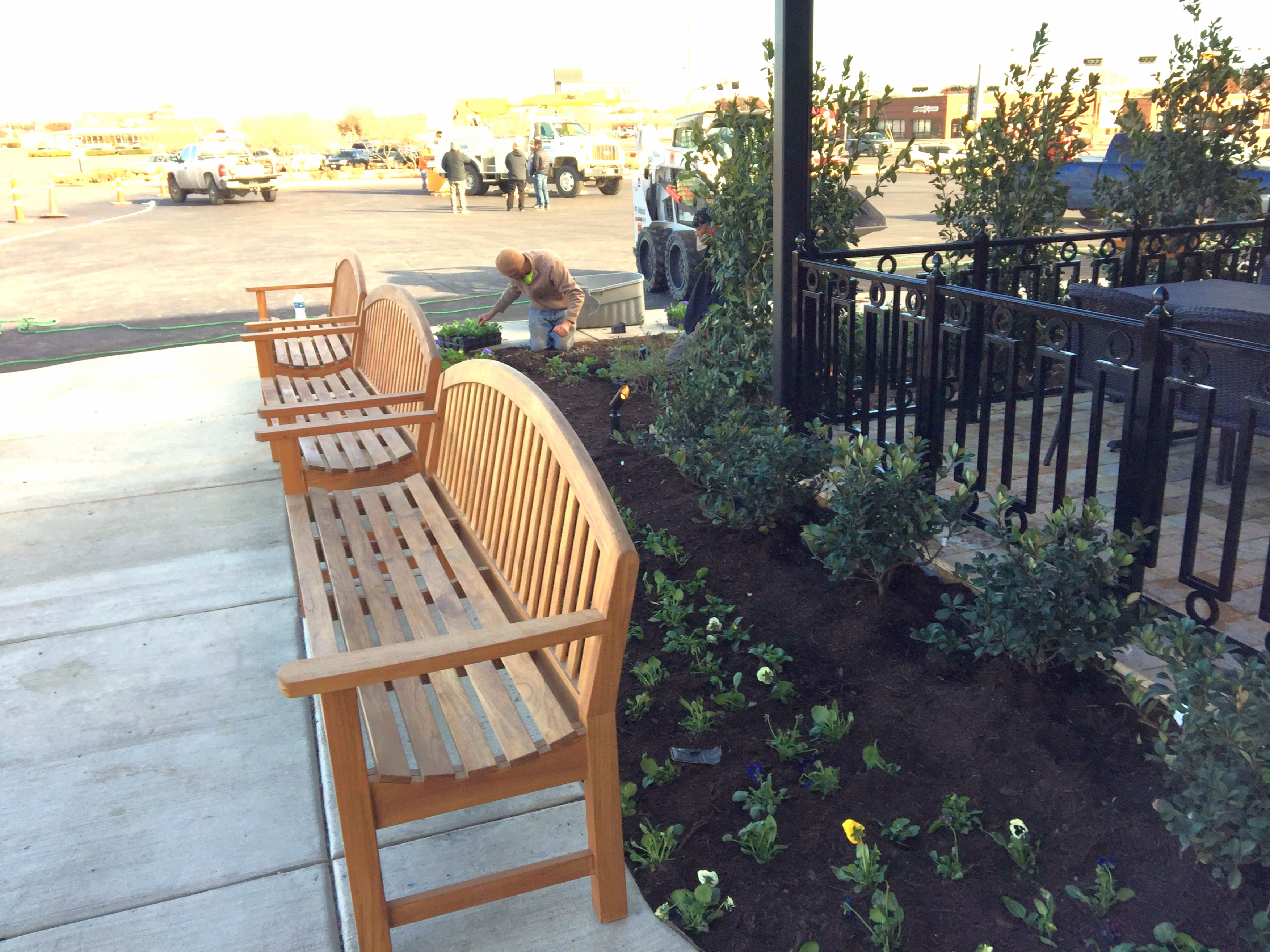 Colorful flower beds with seasonal plantings and irrigation